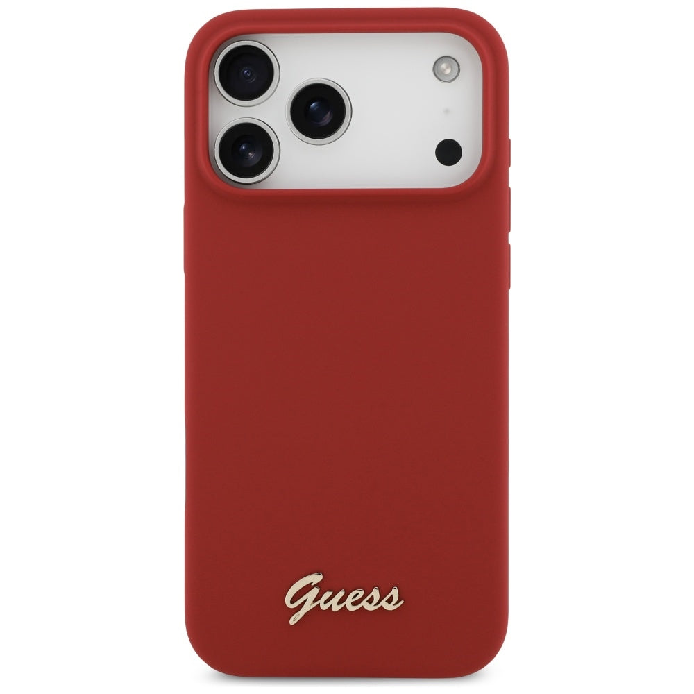 Guess Silicone Script Metal Logo MagSafe Case til iPhone 17 Pro Max - Rød