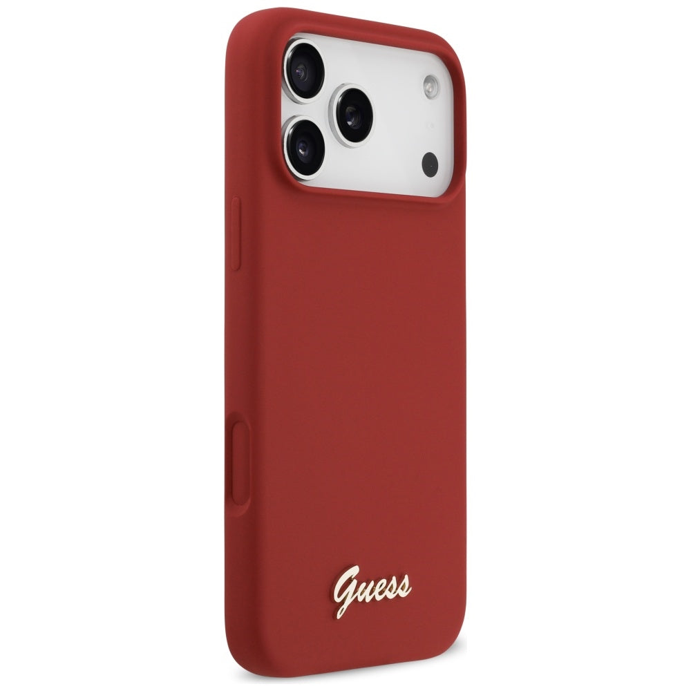 Guess Silicone Script Metal Logo MagSafe Case til iPhone 17 Pro Max - Rød