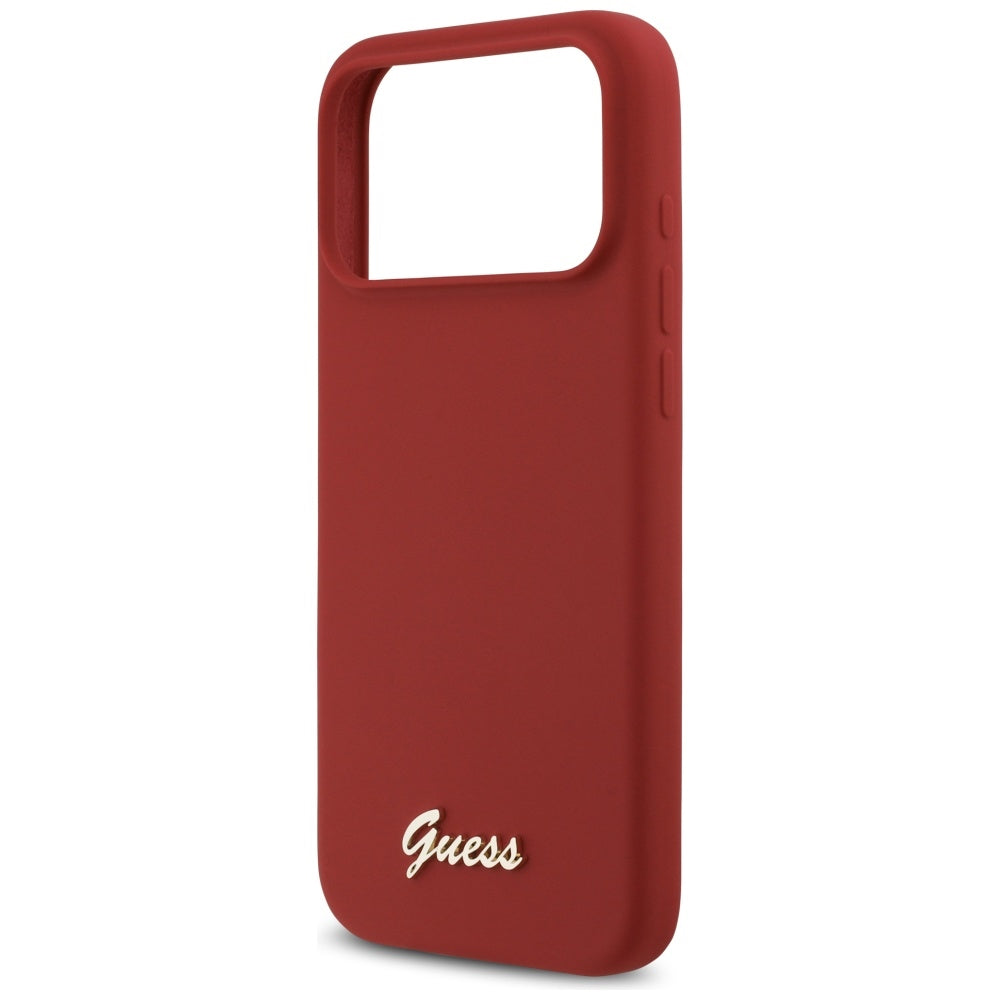 Guess Silicone Script Metal Logo MagSafe Case til iPhone 17 Pro Max - Rød