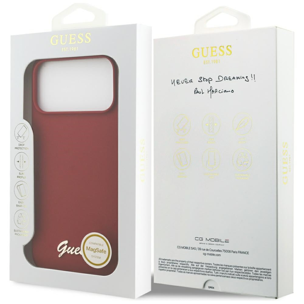 Guess Silicone Script Metal Logo MagSafe Case til iPhone 17 Pro Max - Rød