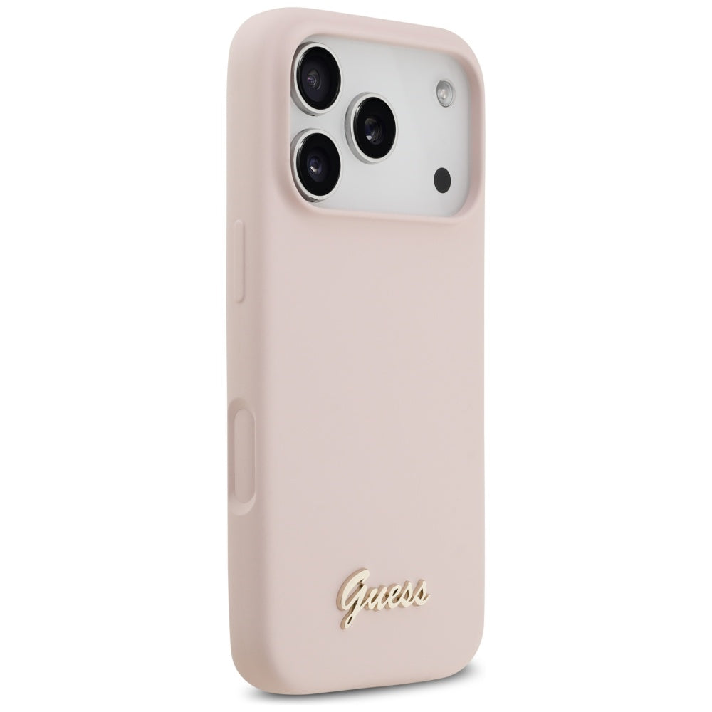 Guess Silicone Script Metal Logo MagSafe Case til iPhone 17 Pro - Pink