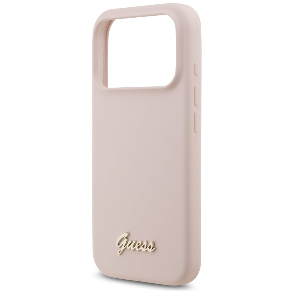 Guess Silicone Script Metal Logo MagSafe Case til iPhone 17 Pro - Pink