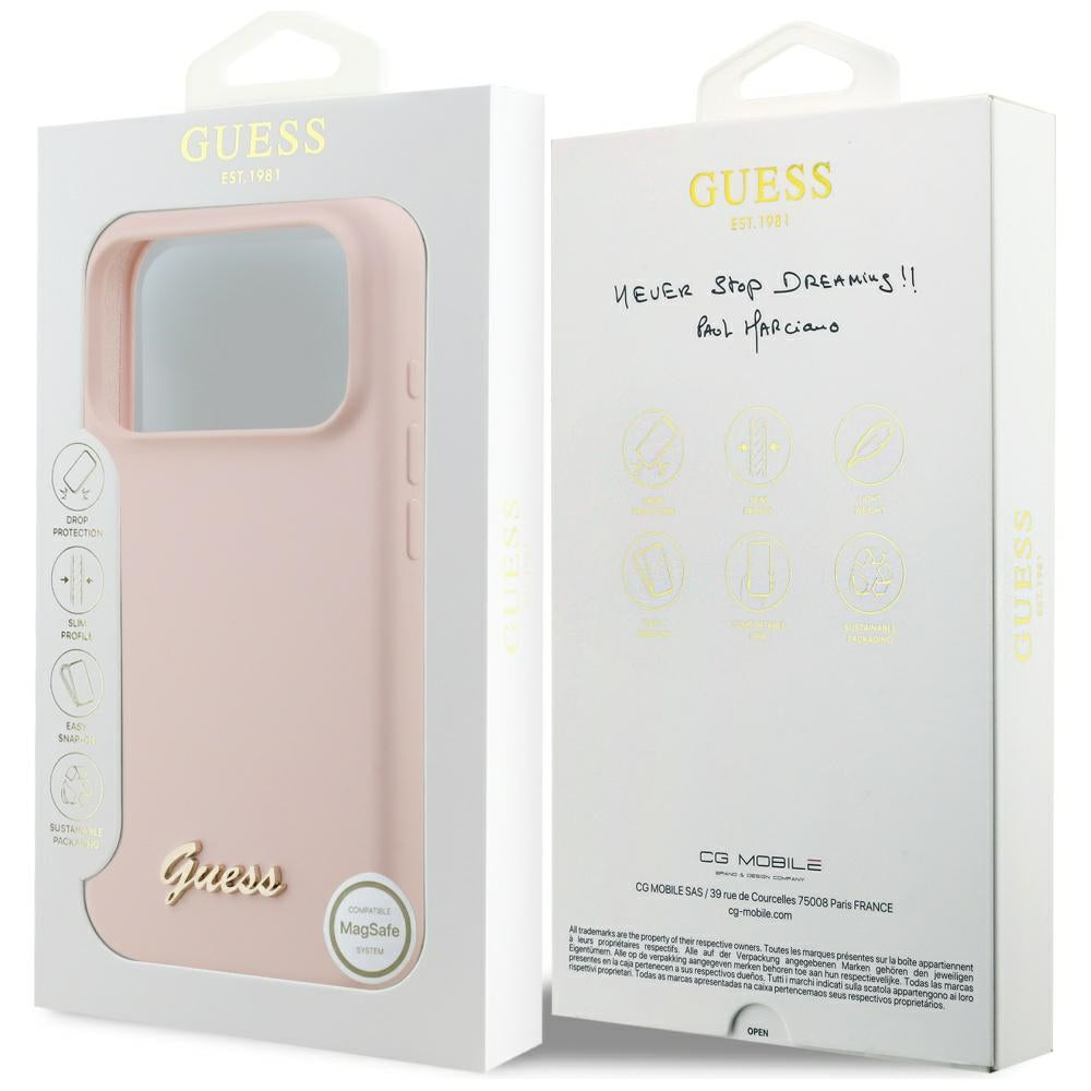 Guess Silicone Script Metal Logo MagSafe Case til iPhone 17 Pro - Pink