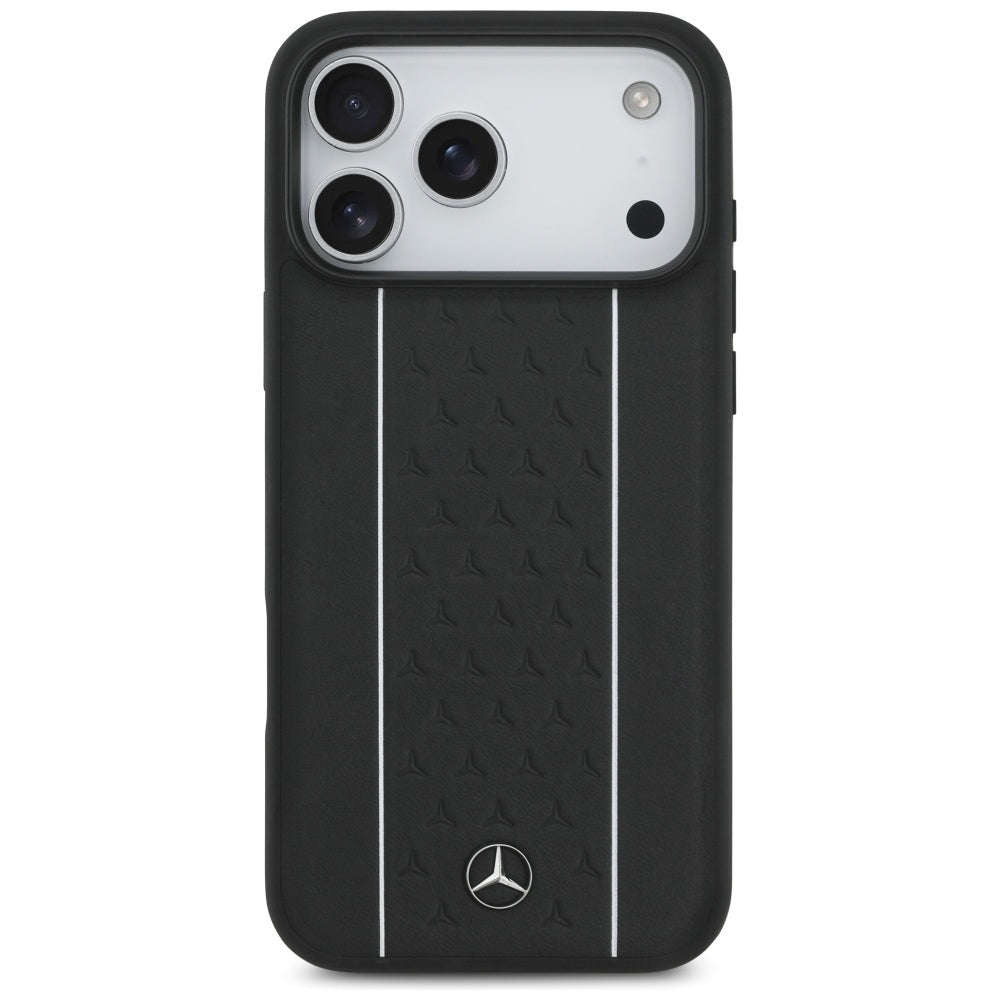 Mercedes Leather Star Pattern Stripes MagSafe Case for iPhone 17 Pro Max - Black