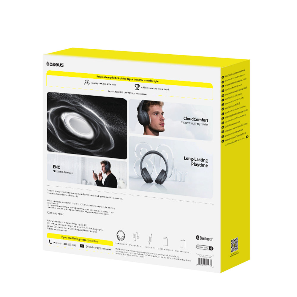 Baseus Bass BH1 Lite Wireless On-Ear Bluetooth 6.0 Headphones - Black