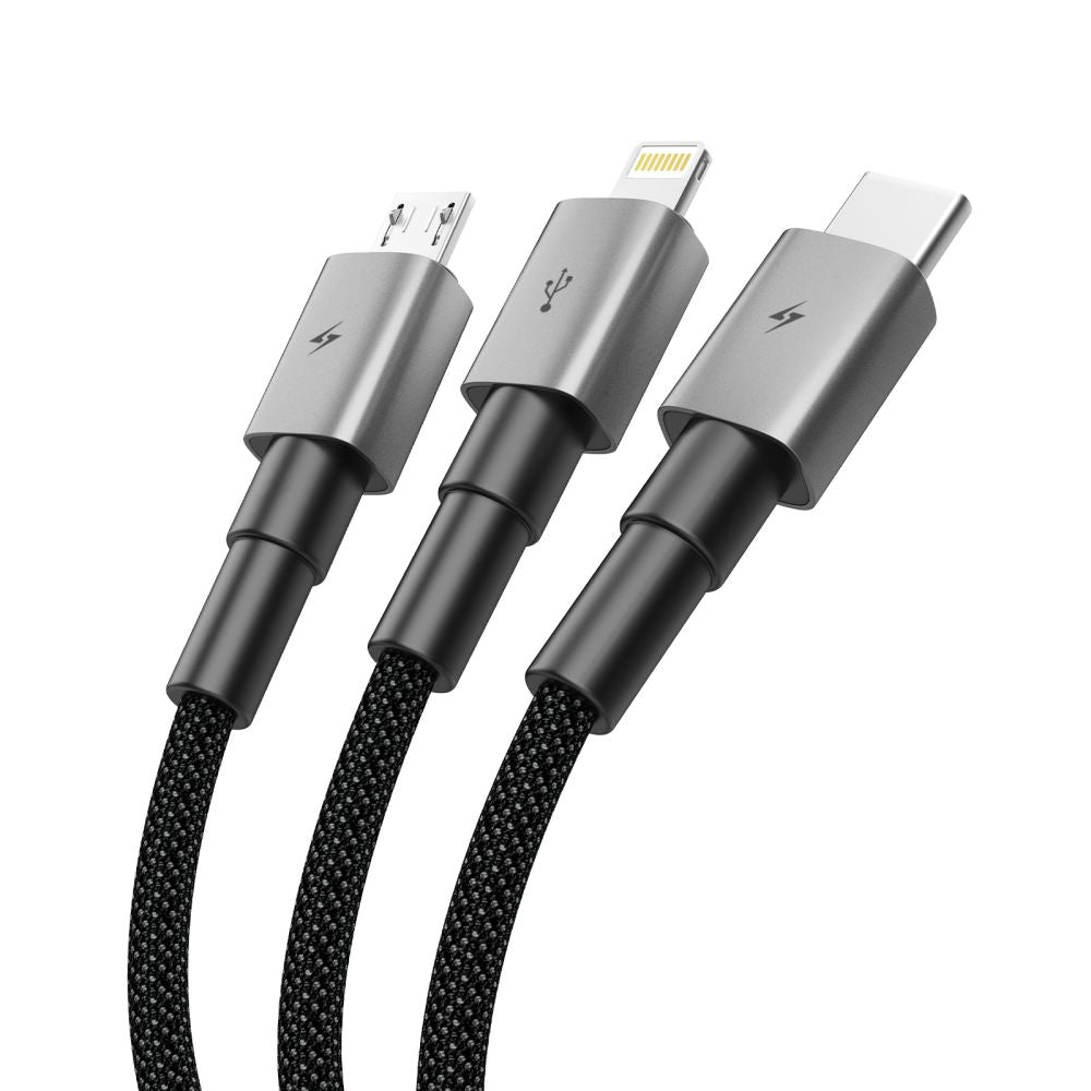 Tech-Protect UltraBoost DNA 3in1 USB-C / Micro-USB / Lightning kabel 120 cm - grå