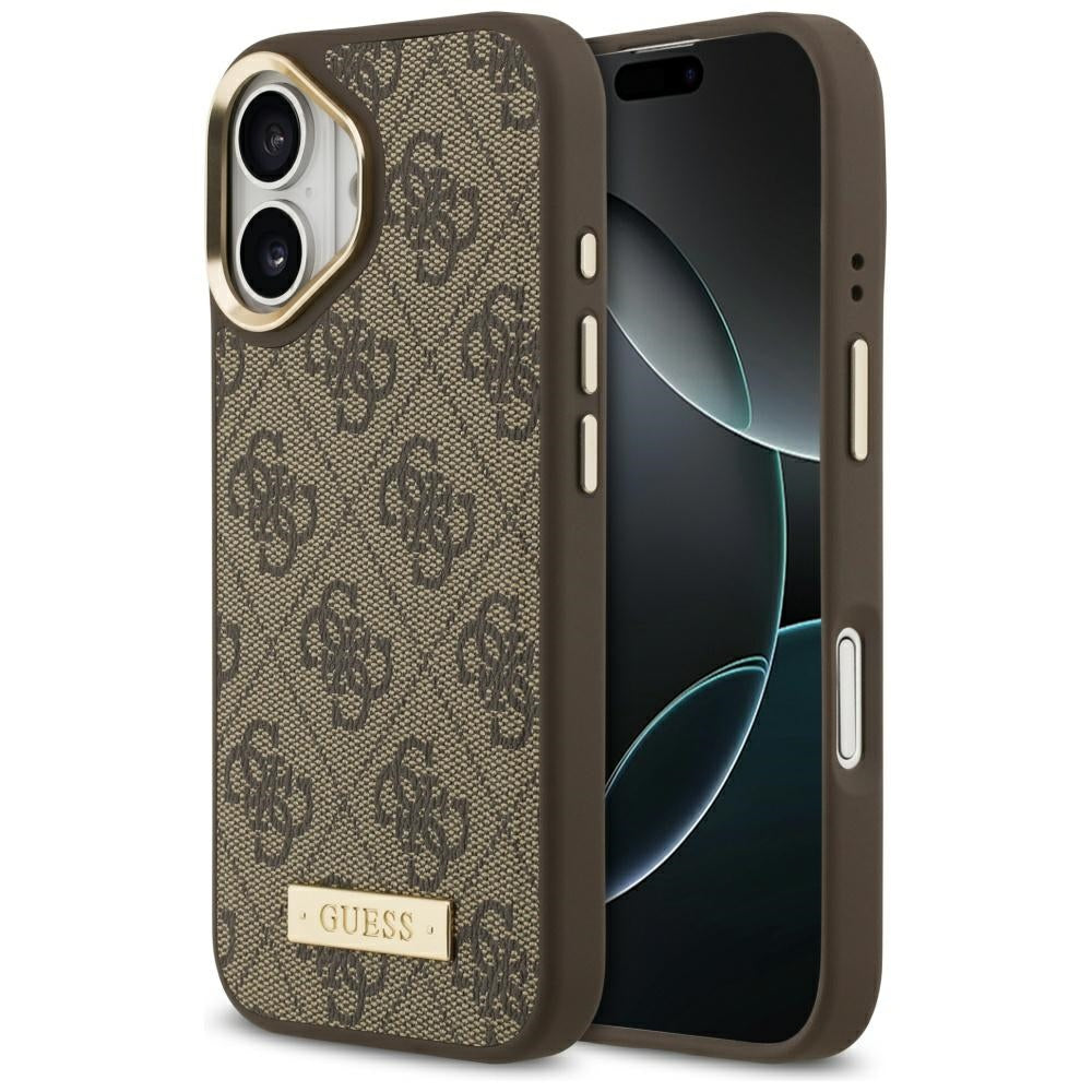 Guess 4G Logo Plate MagSafe-hylster til iPhone 17 - brun