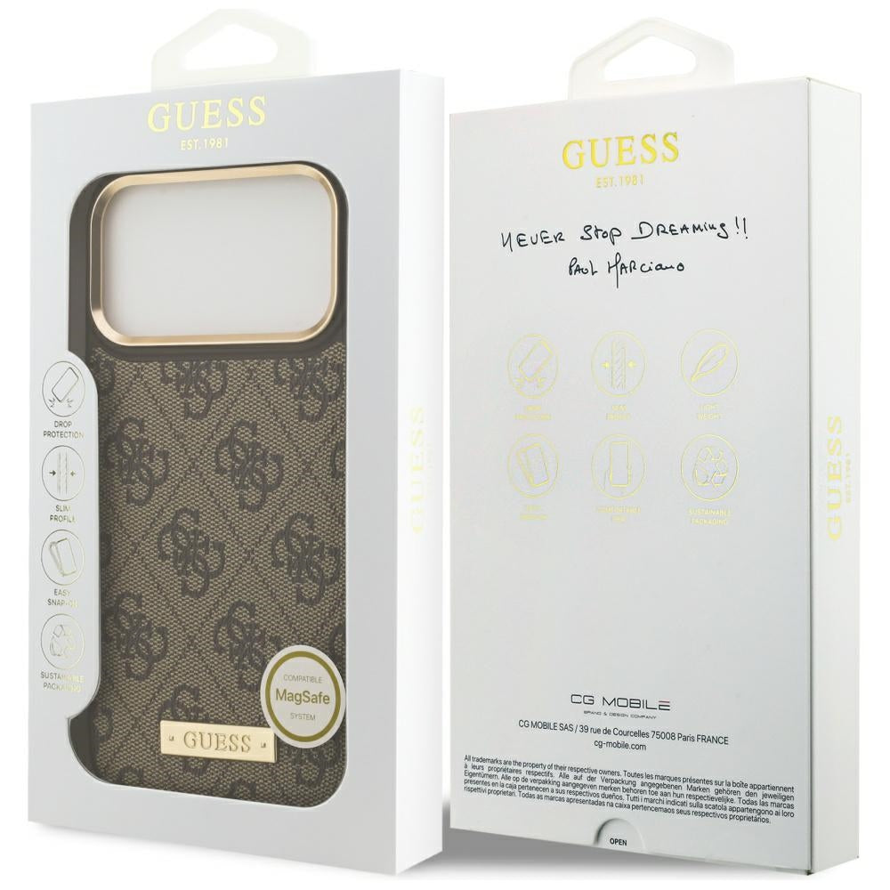 Guess 4G Logo Plate MagSafe Case til iPhone 17 Pro Max - Brunt