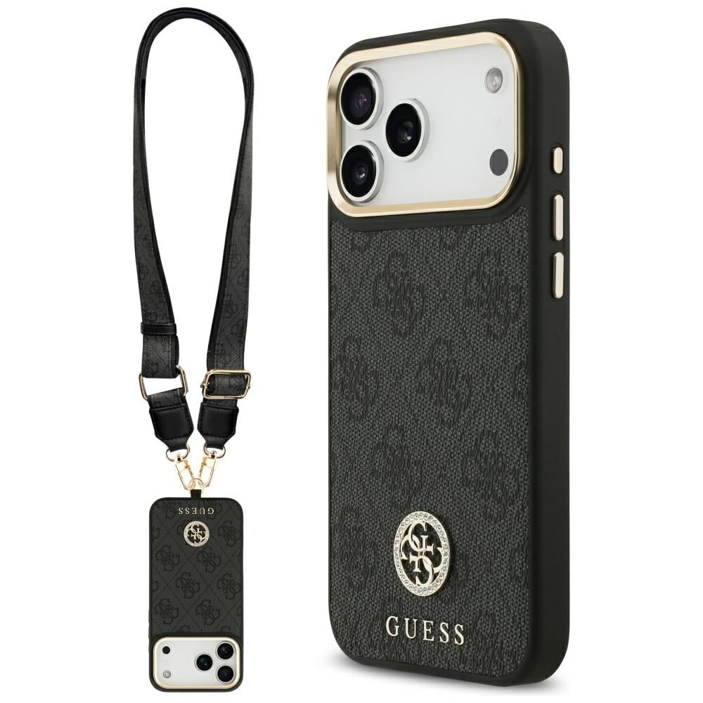 Guess 4G Srtass Logo & Big Strap Metal Buttons MagSafe Case til iPhone 17 Pro Max - sort