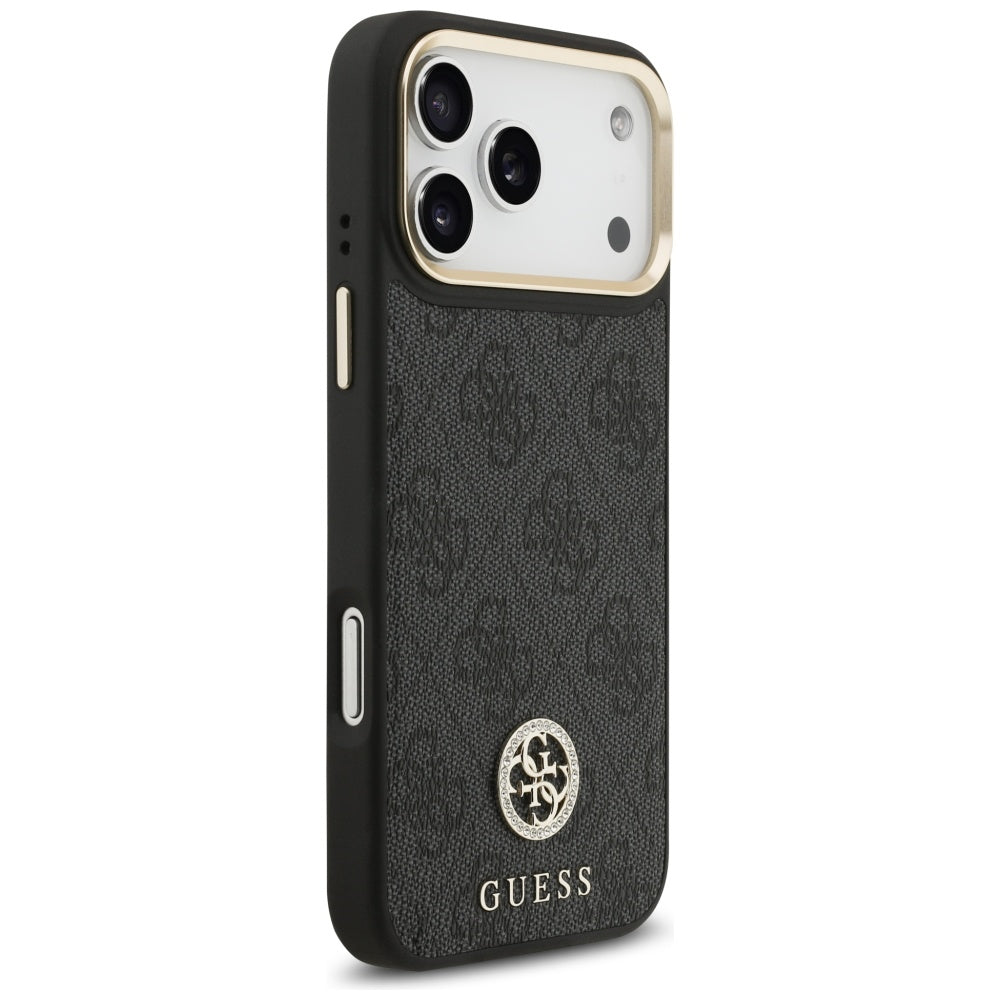 Guess 4G Srtass Logo & Big Strap Metal Buttons MagSafe Case til iPhone 17 Pro Max - sort