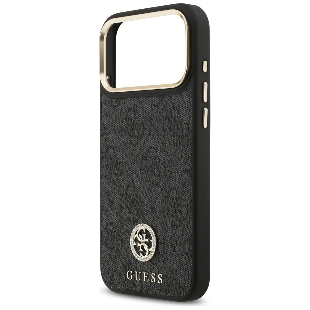 Guess 4G Srtass Logo & Big Strap Metal Buttons MagSafe Case til iPhone 17 Pro Max - sort