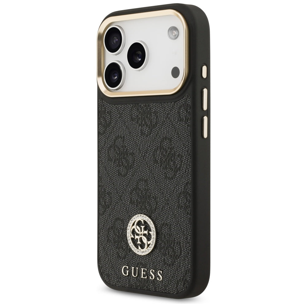 Guess 4G Strass Logo & Big Strap Metal Buttons MagSafe Case til iPhone 17 Pro - sort