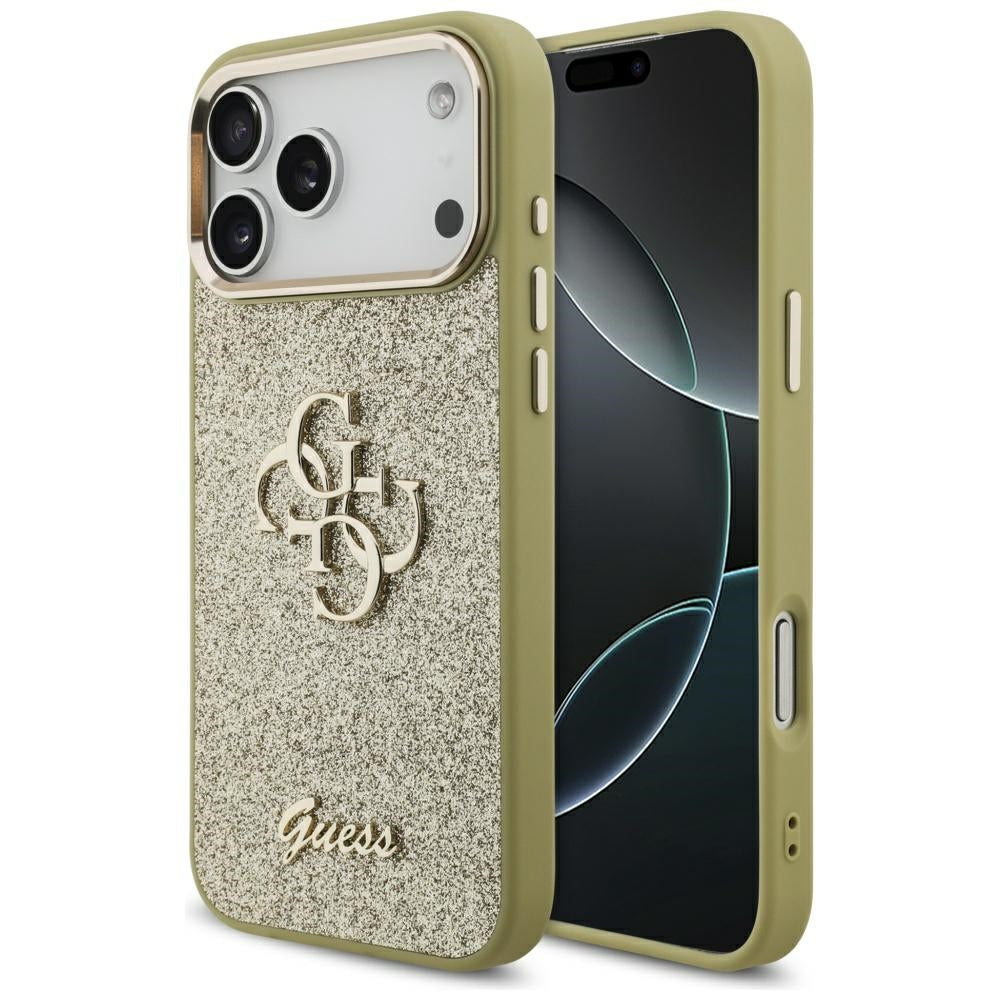 Guess Fixed Glitter Big 4G Metal Frame Case til iPhone 17 Pro Max - guld