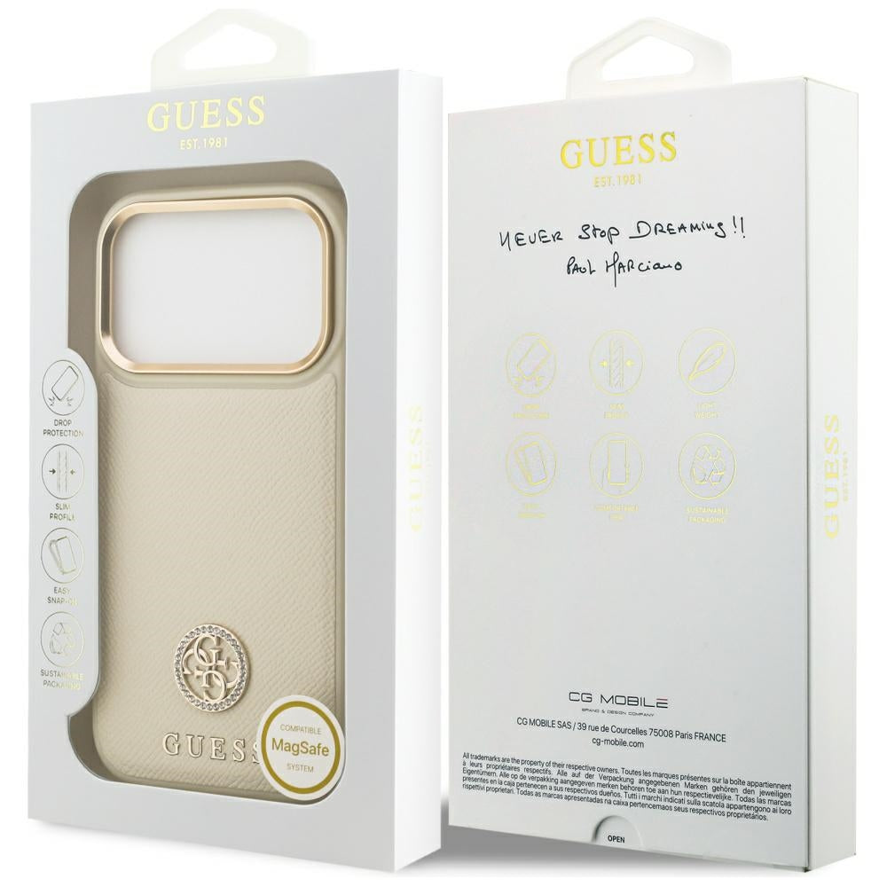 Guess Grained Strass Logo MagSafe-hylster til iPhone 17 Pro - beige