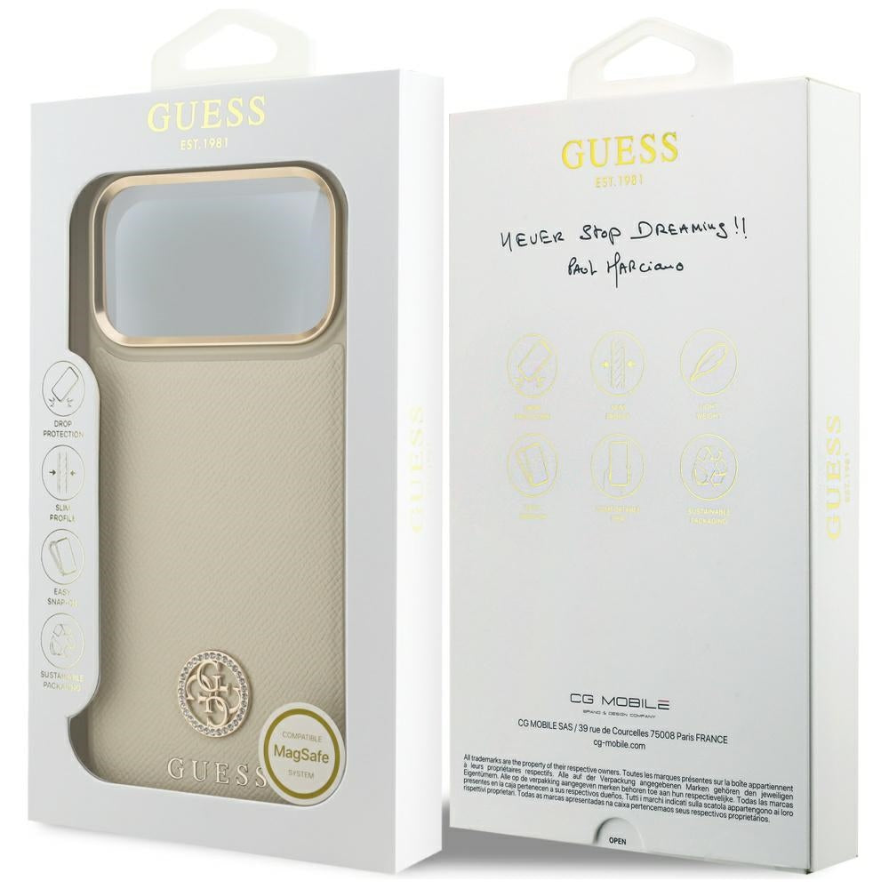 Guess Grained Strass Logo MagSafe-fodral til iPhone 17 Pro Max - beige