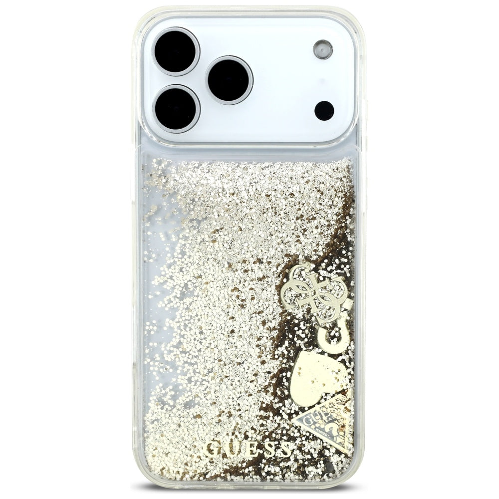 Guess Liq. Glitter 4 Charms Case til iPhone 17 Pro Max - Guld