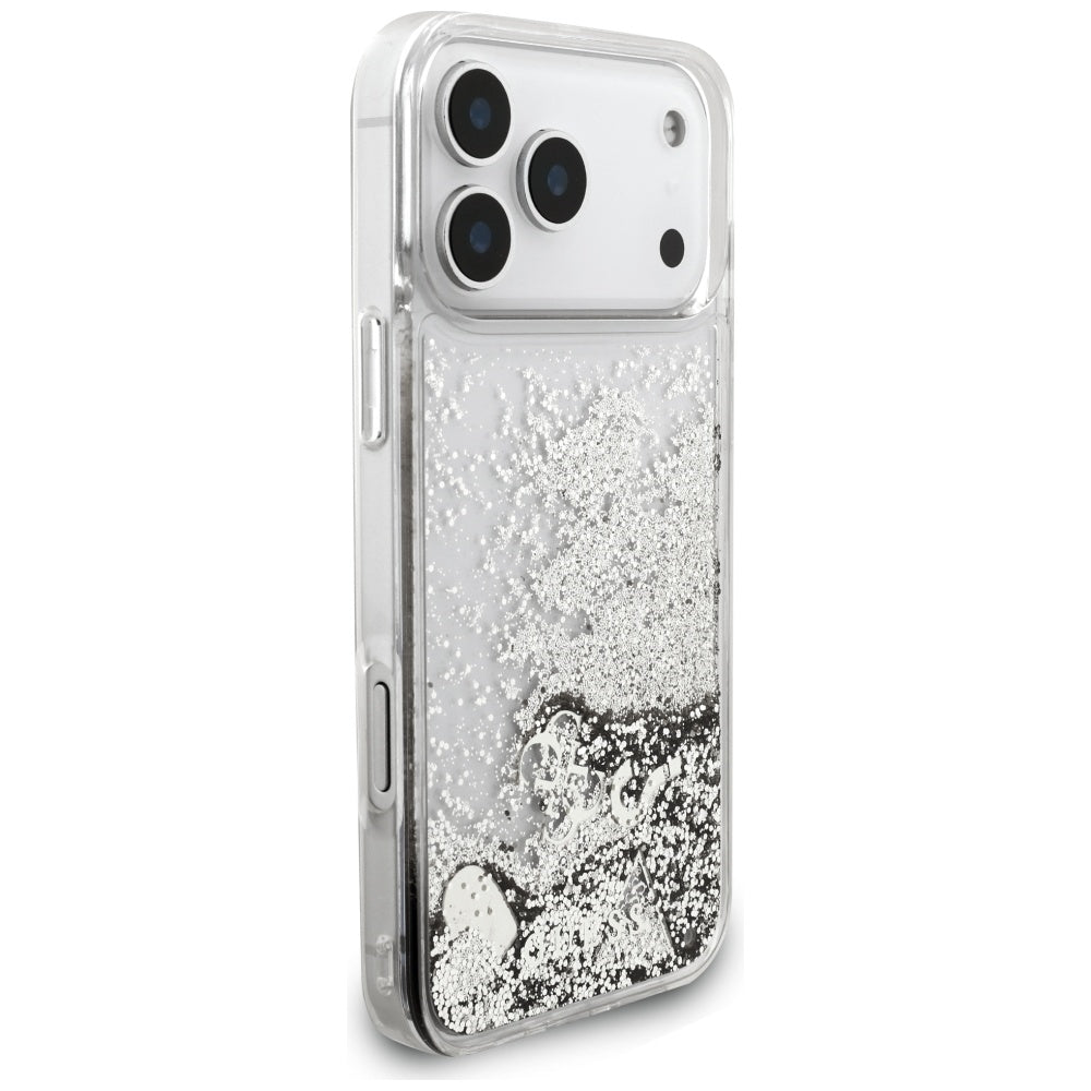 Guess Liq-foder. Glitter Charms til iPhone 17 Pro Max - sølv