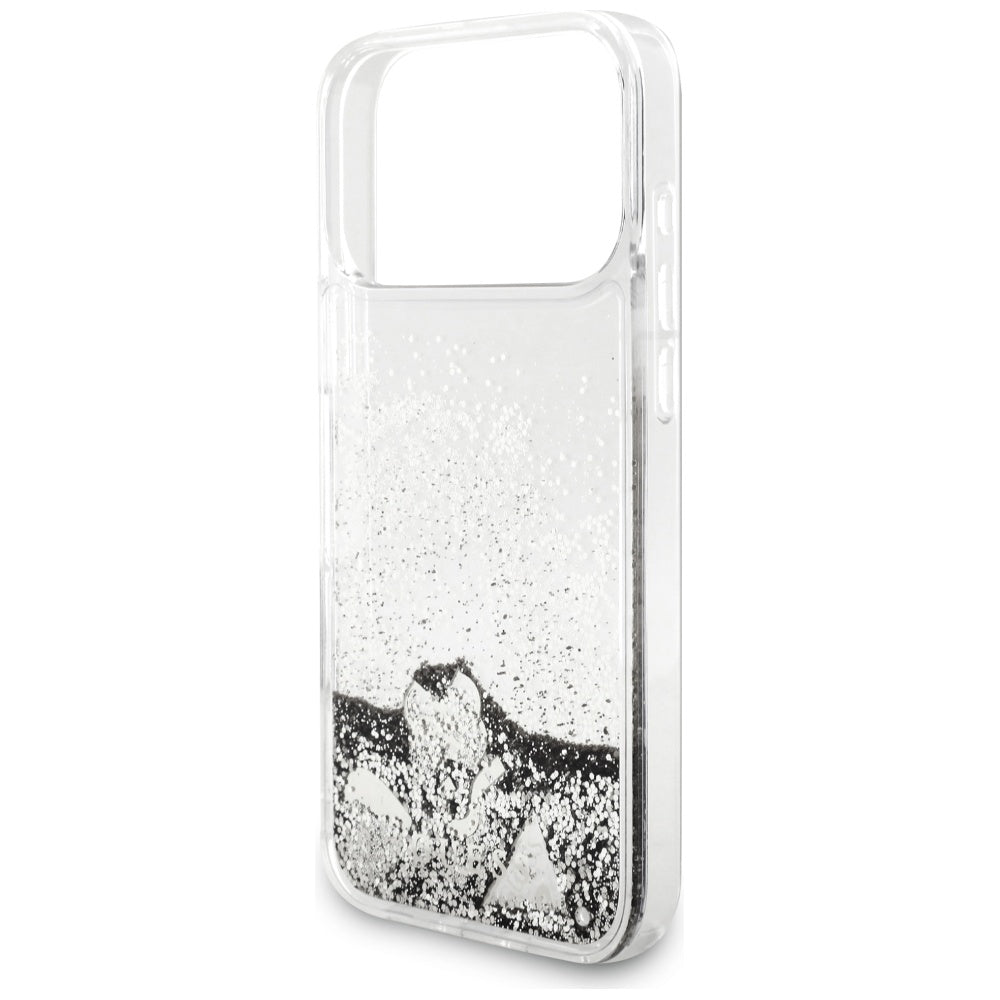 Guess Liq-foder. Glitter Charms til iPhone 17 Pro Max - sølv