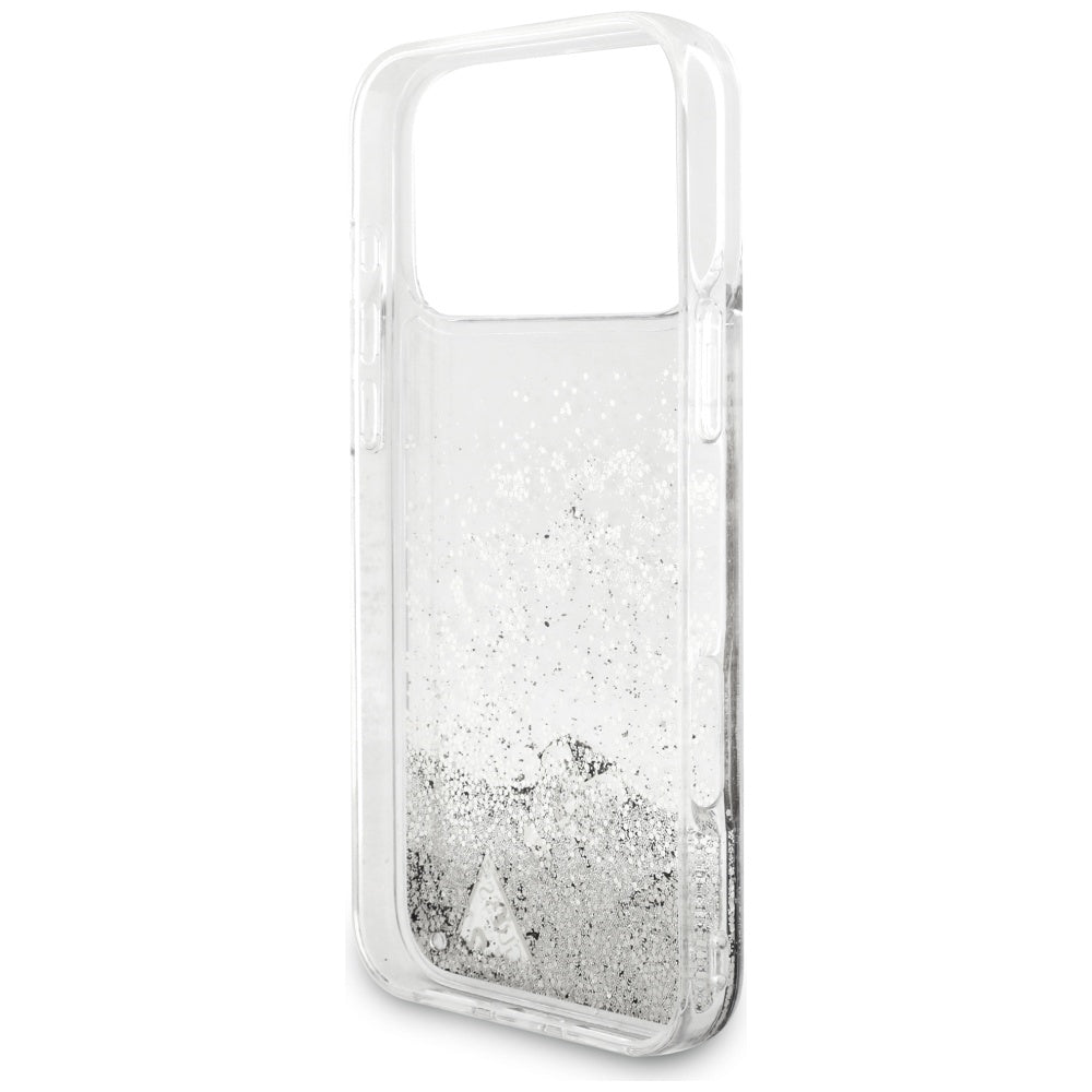 Guess Liq-foder. Glitter Charms til iPhone 17 Pro Max - sølv