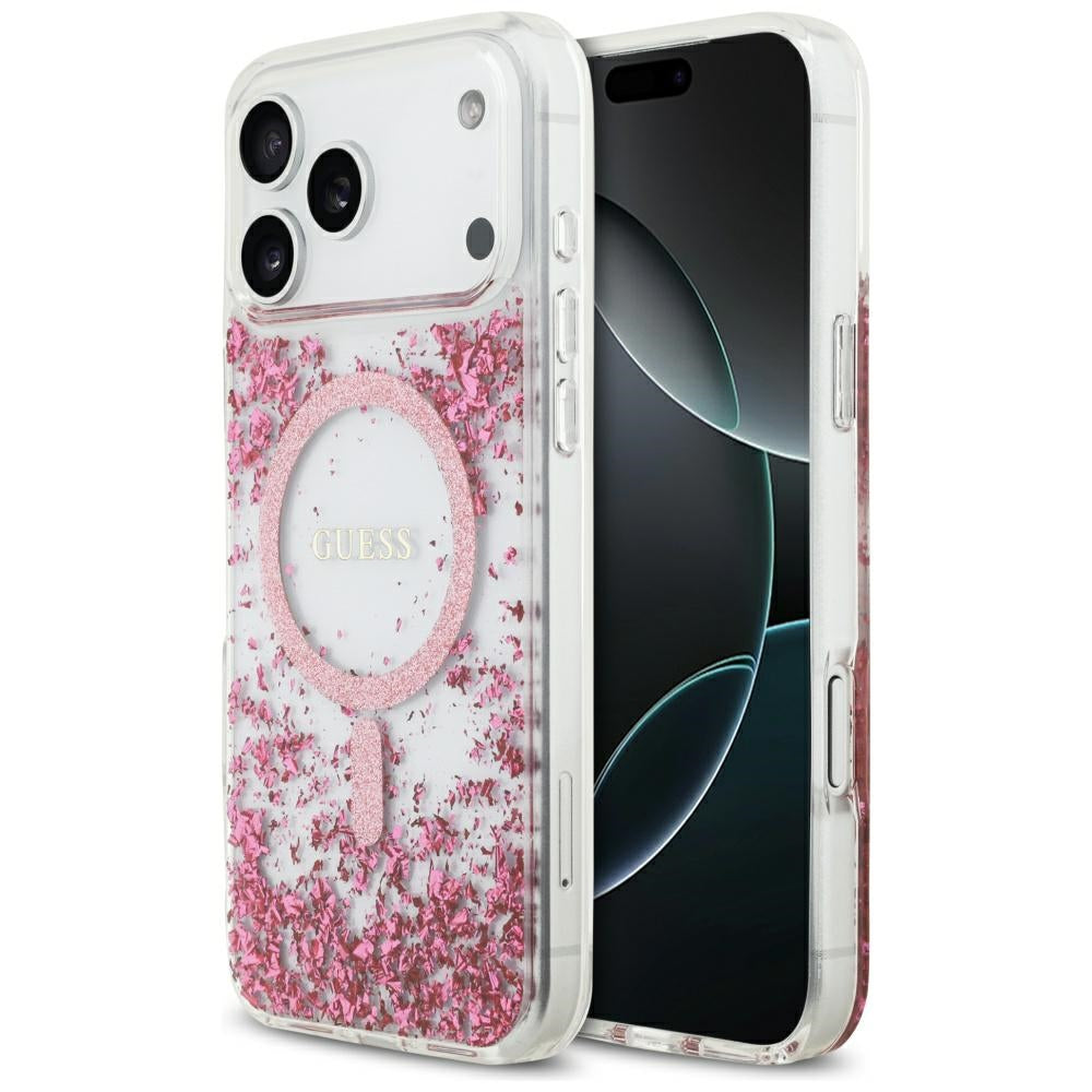 Guess Resin Bottom Glitter MagSafe Case til iPhone 17 Pro Max - Pink