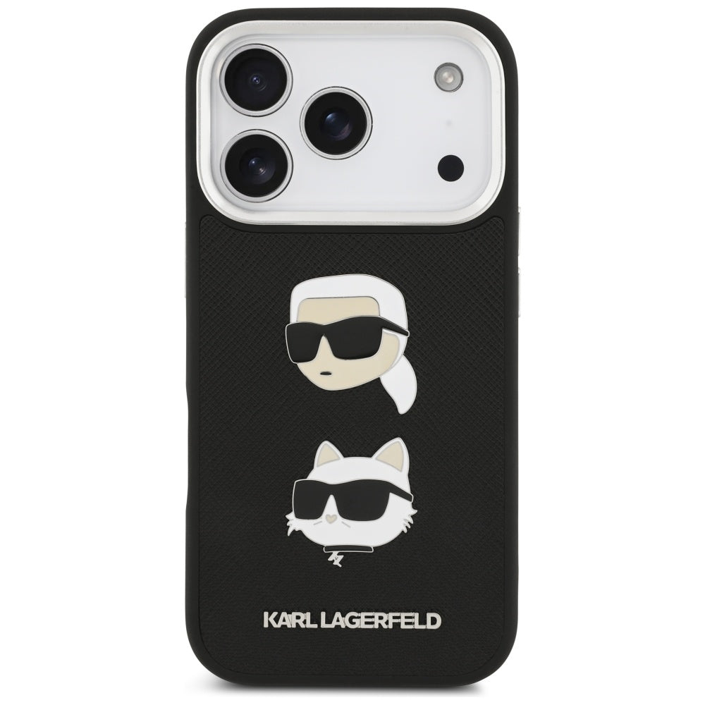 Karl Lagerfeld FW Grained Karl & Choupette Heads Pins & Logo iPhone 17 Pro Case - sort