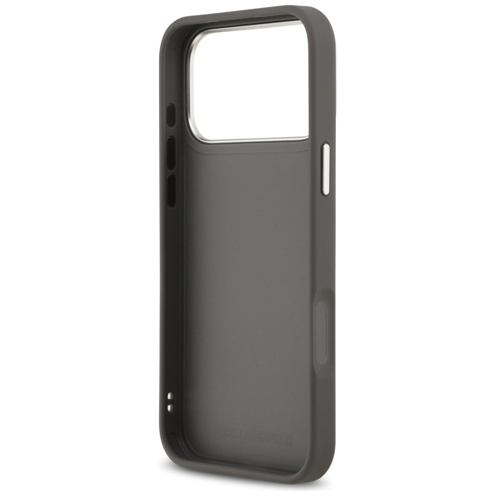 Karl Lagerfeld FW Grained Karl & Choupette Heads Pins & Logo iPhone 17 Pro Max Case - Grå
