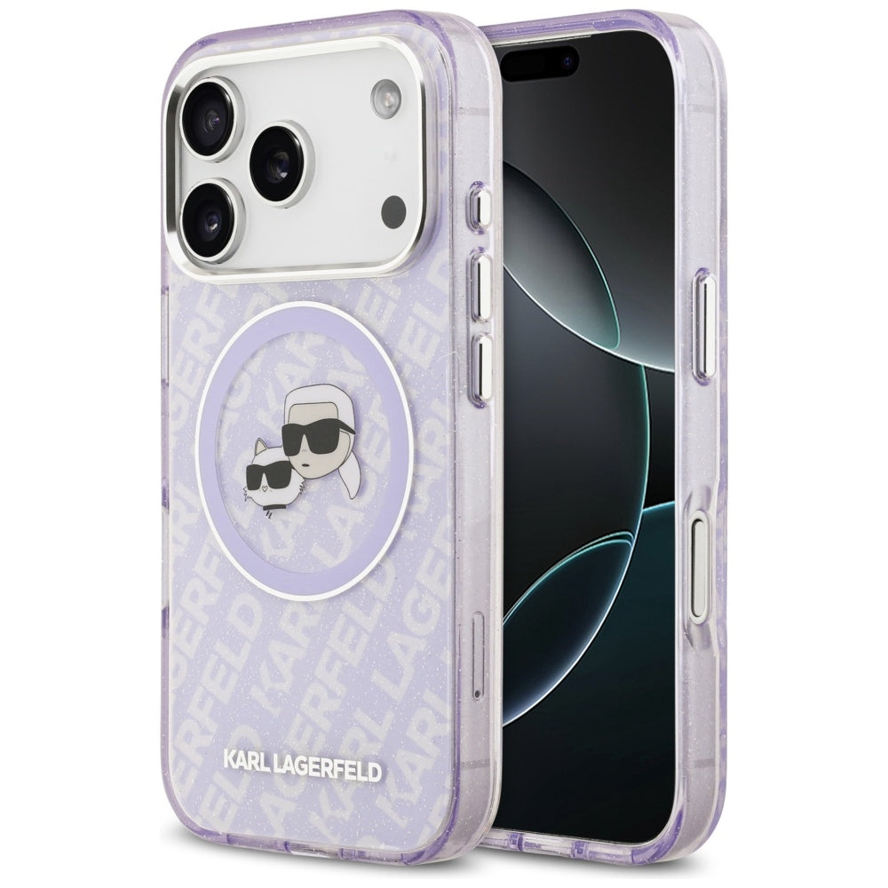 Karl Lagerfeld IML Glitter Karl & Choupette Heads Logo MagSafe Case til iPhone 17 Pro Max - Purple