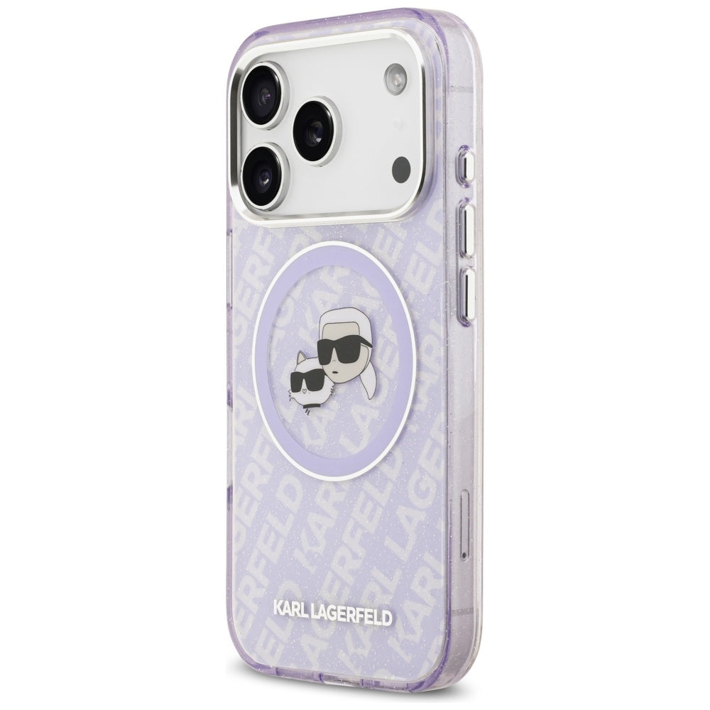 Karl Lagerfeld IML Glitter Karl & Choupette Heads Logo MagSafe Case til iPhone 17 Pro Max - Purple