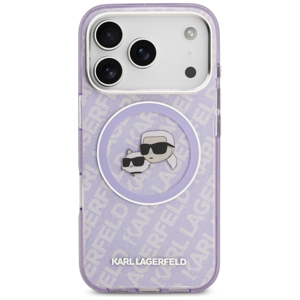 Karl Lagerfeld IML Glitter Karl & Choupette Heads Logo MagSafe Case til iPhone 17 Pro Max - Purple