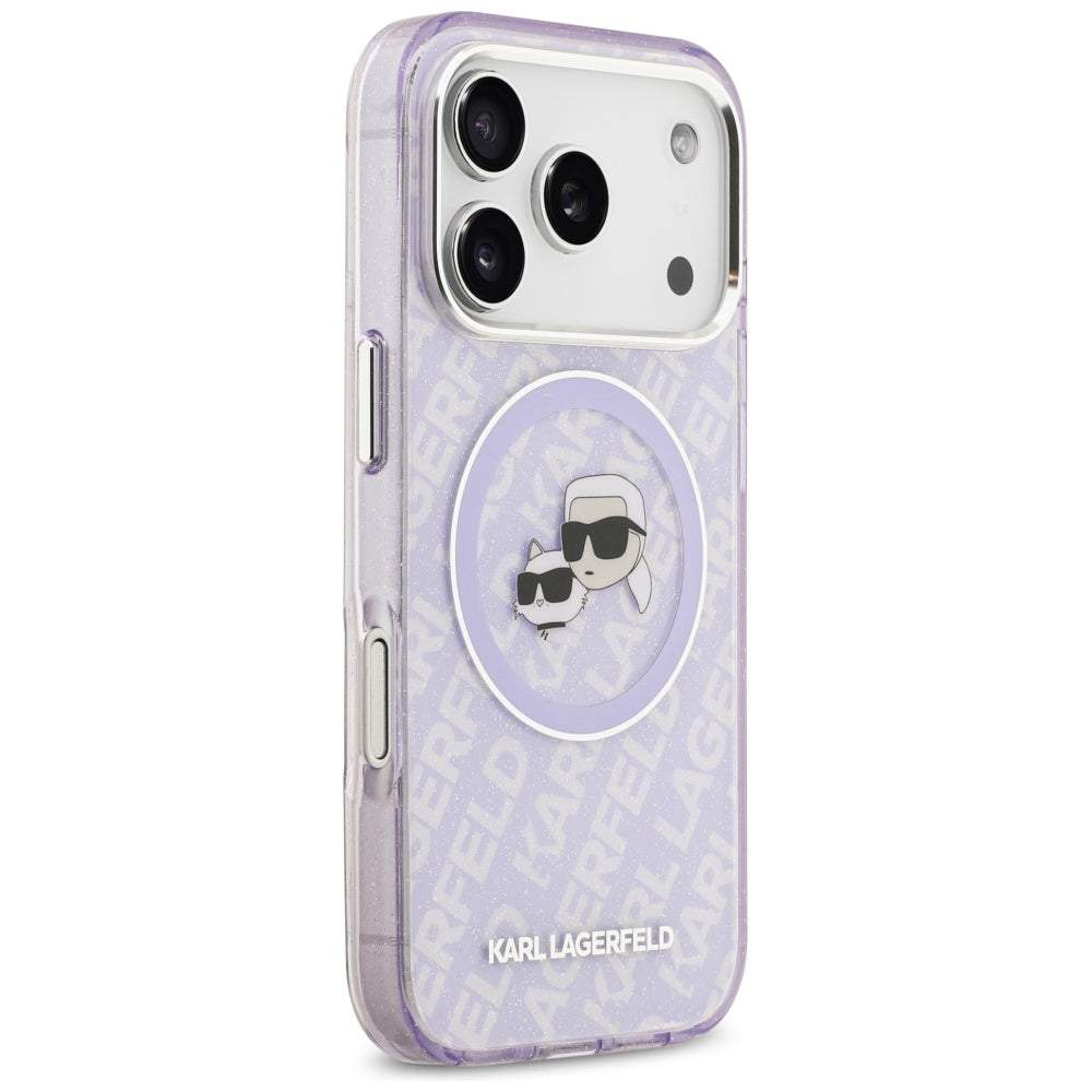 Karl Lagerfeld IML Glitter Karl & Choupette Heads Logo MagSafe Case til iPhone 17 Pro Max - Purple