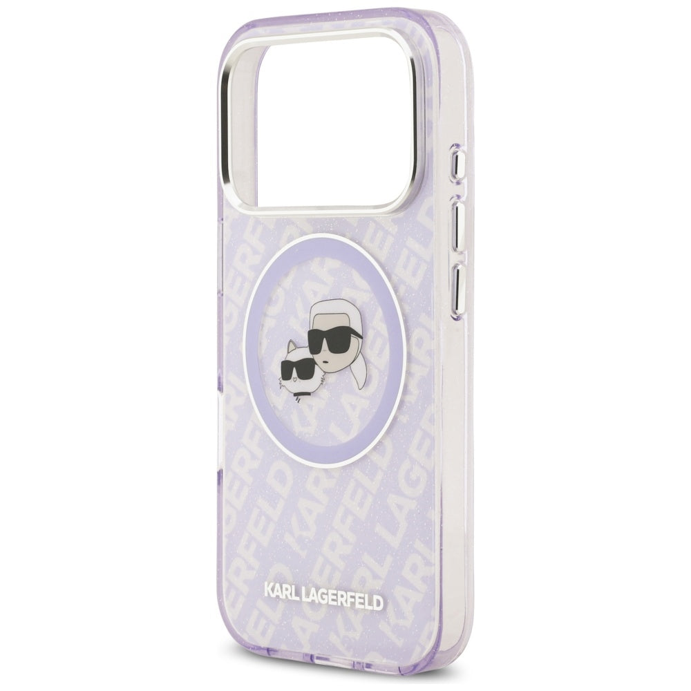 Karl Lagerfeld IML Glitter Karl & Choupette Heads Logo MagSafe Case til iPhone 17 Pro Max - Purple