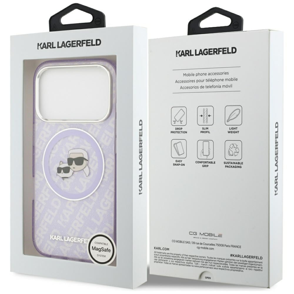 Karl Lagerfeld IML Glitter Karl & Choupette Heads Logo MagSafe Case til iPhone 17 Pro Max - Purple