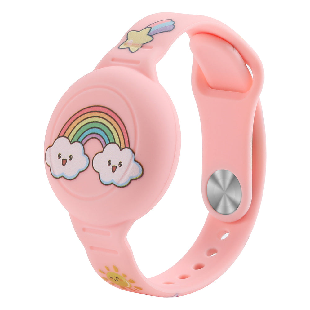 AirTag Case Armbånd Silikon Armbånd til børn - Pink med regnbue