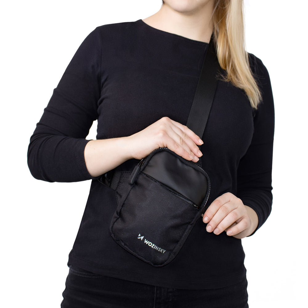 Wozinsky WMS-W1 Unisex Mini skuldertaske Vandtæt dobbelt-kammer til telefon - sort