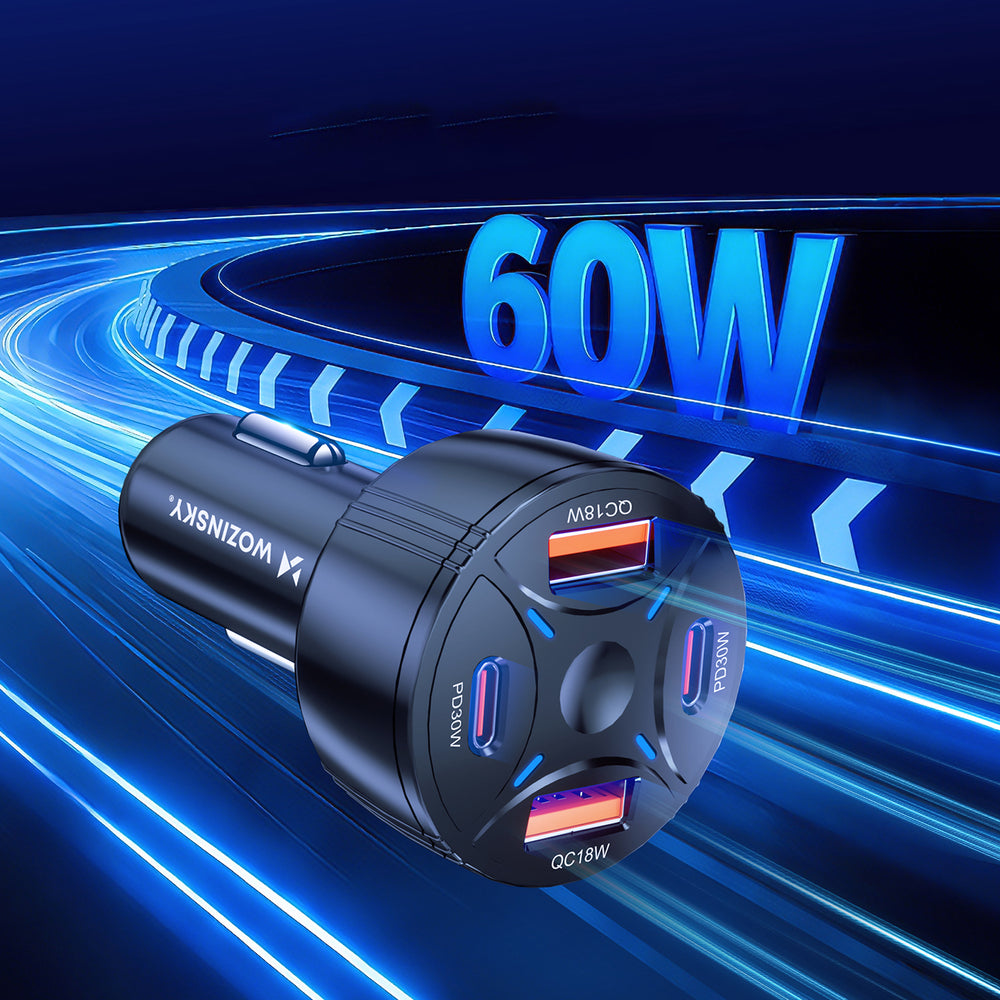 Wozinsky WLS-04 60W Biloplader 2xUSB-C 2xUSB-A - sort