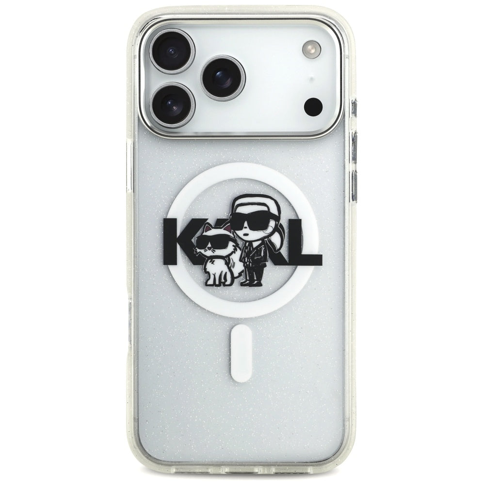 Karl Lagerfeld IML Glitter Karl & Choupette Sketch Logo MagSafe Case til iPhone 17 Pro Max - Clear