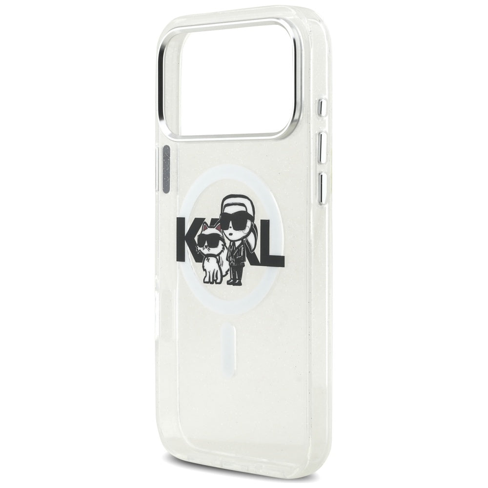 Karl Lagerfeld IML Glitter Karl & Choupette Sketch Logo MagSafe Case til iPhone 17 Pro Max - Clear