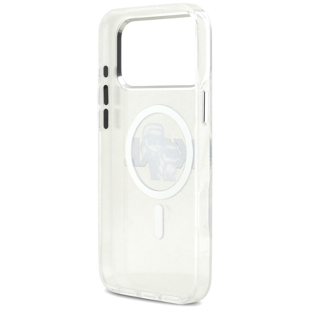 Karl Lagerfeld IML Glitter Karl & Choupette Sketch Logo MagSafe Case til iPhone 17 Pro Max - Clear