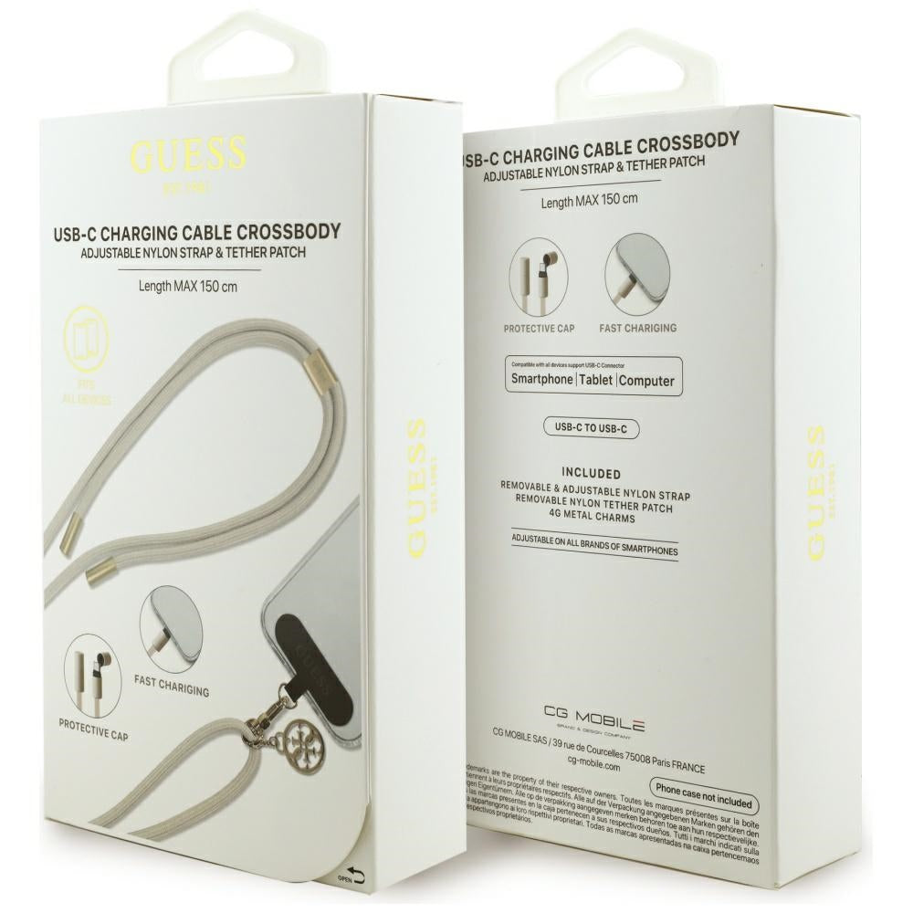 Guess CBDY 4G Charm USB-C / USB-C-kabel 150 cm - beige
