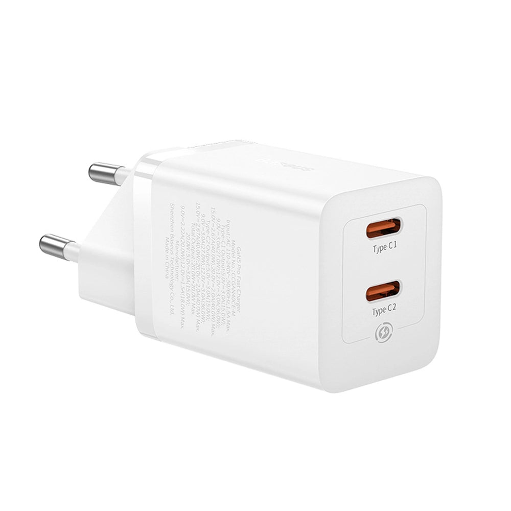 Baseus GaN5 Pro 40W 2xUSB-C vægoplader - hvid