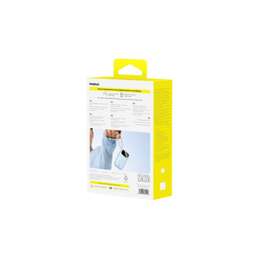 Baseus EnerFill FC21 Qpow 3 Ultra 20000mAh 45W Power Bank med digitalt display og medtaget kabel - Blå