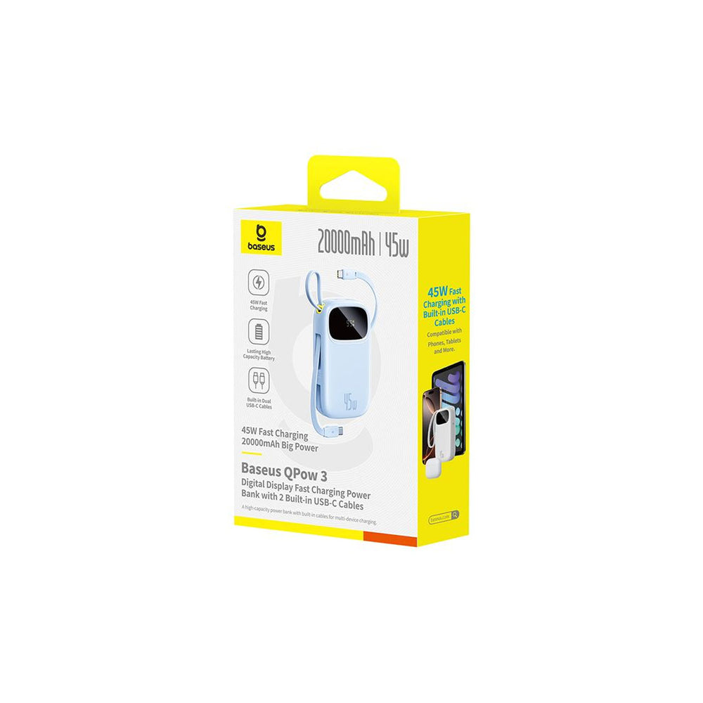 Baseus EnerFill FC21 Qpow 3 Ultra 20000mAh 45W Power Bank med digitalt display og medtaget kabel - Blå