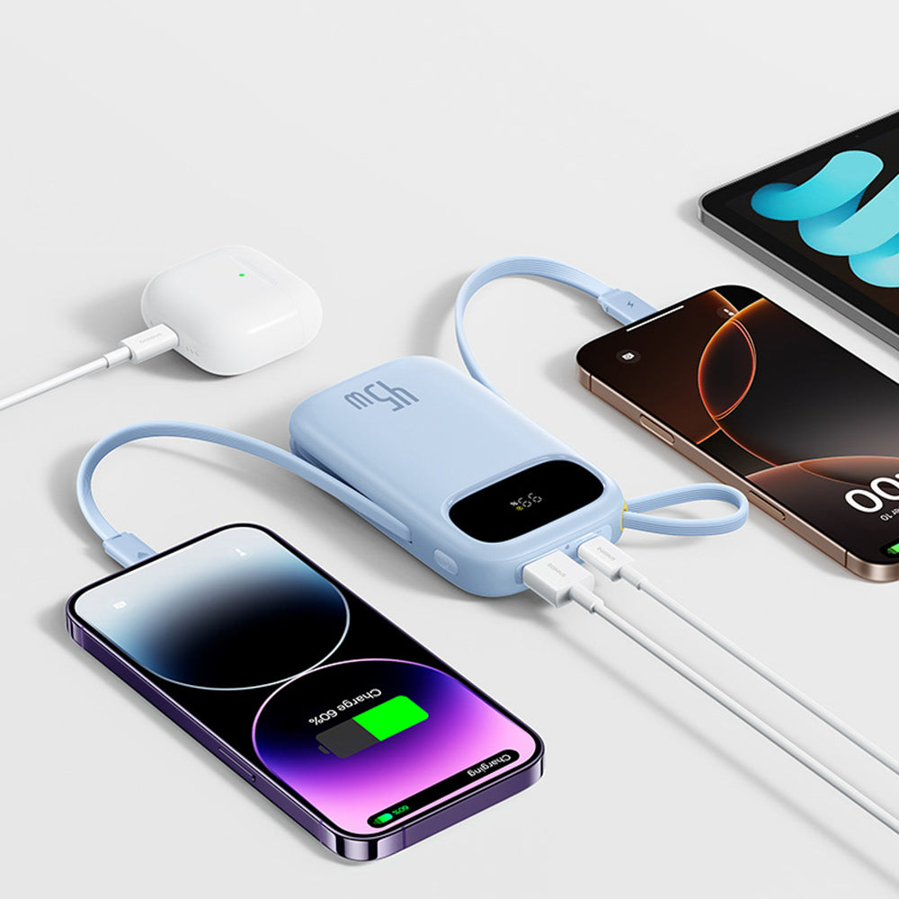 Baseus EnerFill FC31 20000mAh 45W Power Bank med display med USB-C og Lightning Kabler - Blå