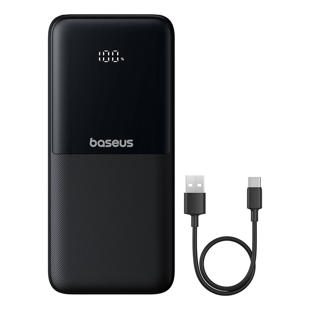 Baseus Lipow 10000mAh 22.5W Powerbank med dobbelt indbygget kabel med display (med ekstra sort Baseus Simple USB-A - USB-C 3A 0.2m kabel) - sort