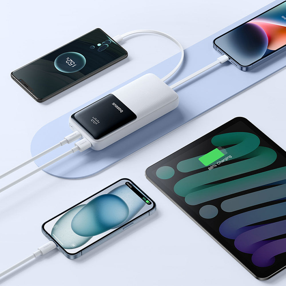Baseus Lipow 20000mAh 22.5W Powerbank with two built-in cables with additional Baseus Simple USB-A - USB-C 3A 20cm cable - white