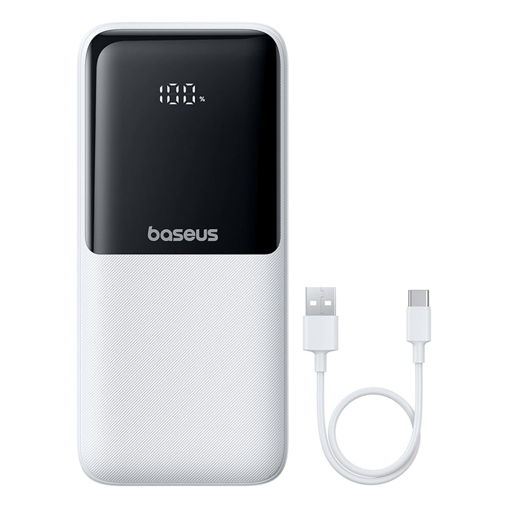 Baseus Lipow 20000mAh 22.5W Powerbank med to indbyggede kabler med ekstra Baseus Simple USB-A - USB-C 3A 20cm kabel - hvid