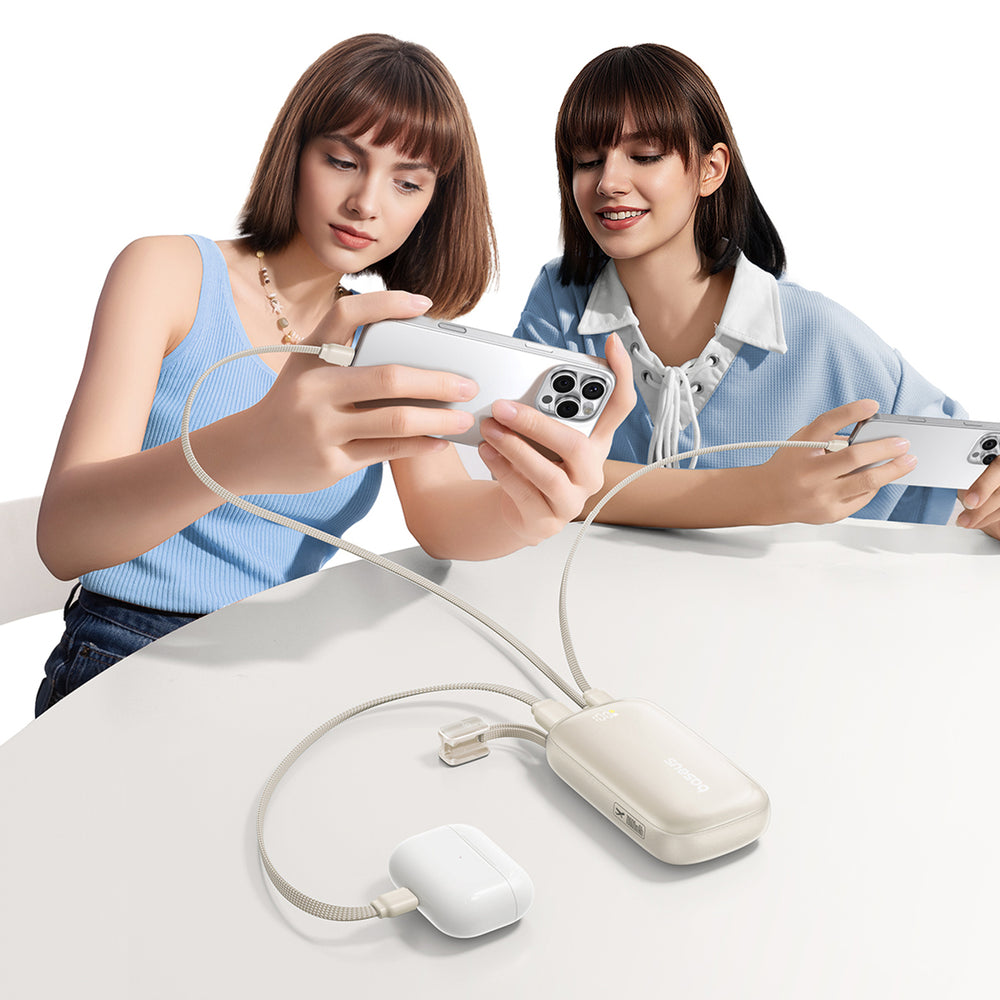 Baseus EnerFill FC21 Qpow 3 Ultra 10000mAh 22.5W Powerbank med tilkoblet kabel lanyard - beige