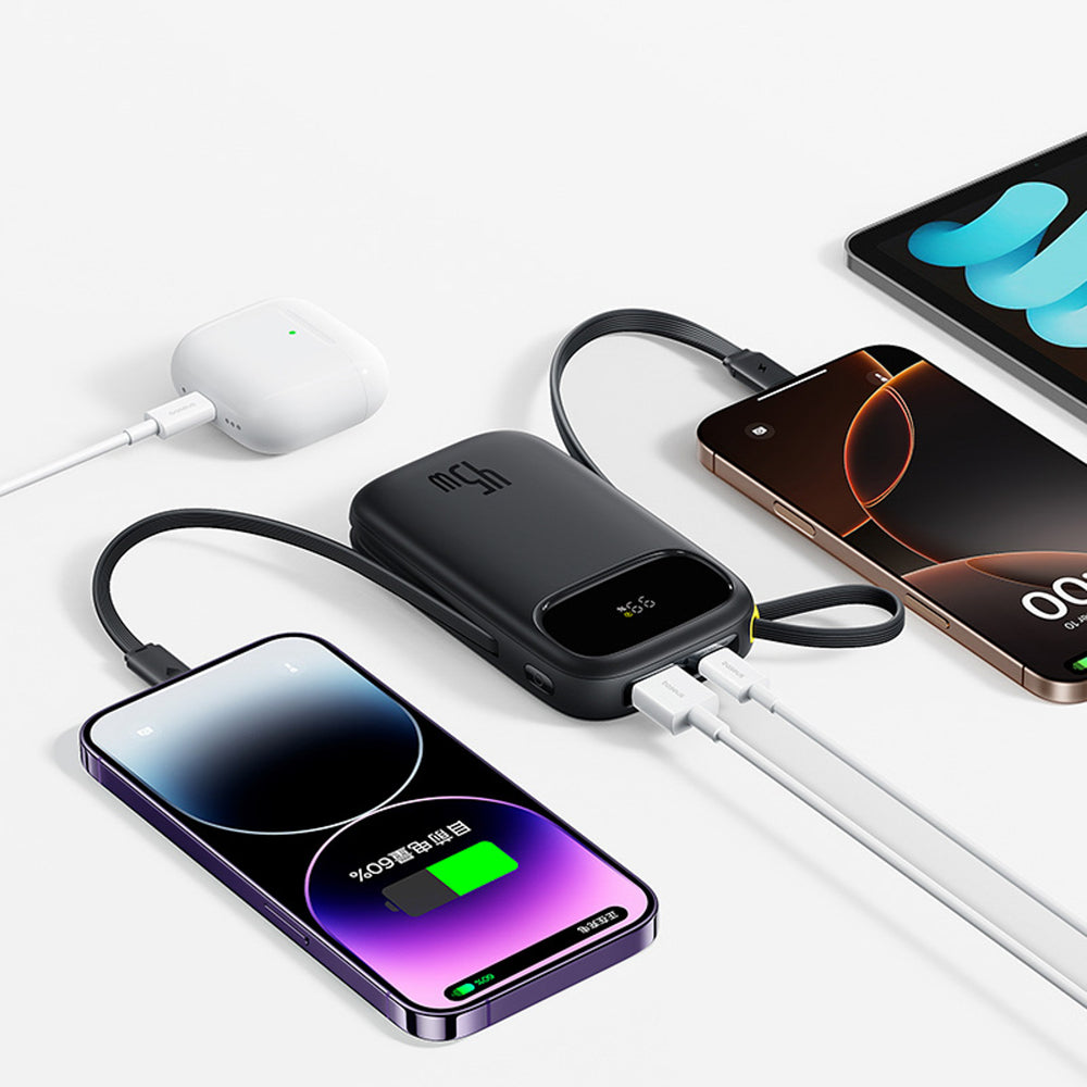 Baseus EnerFill FC31 QPow3 10000mAh 45W Power Bank with USB-C and Lightning Cables - Black