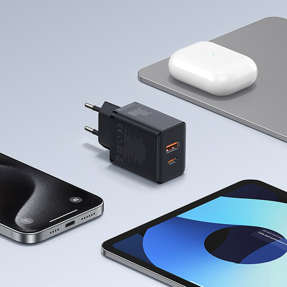 Baseus Cube Pro 30W USB-C USB-A Wall Charger - sort