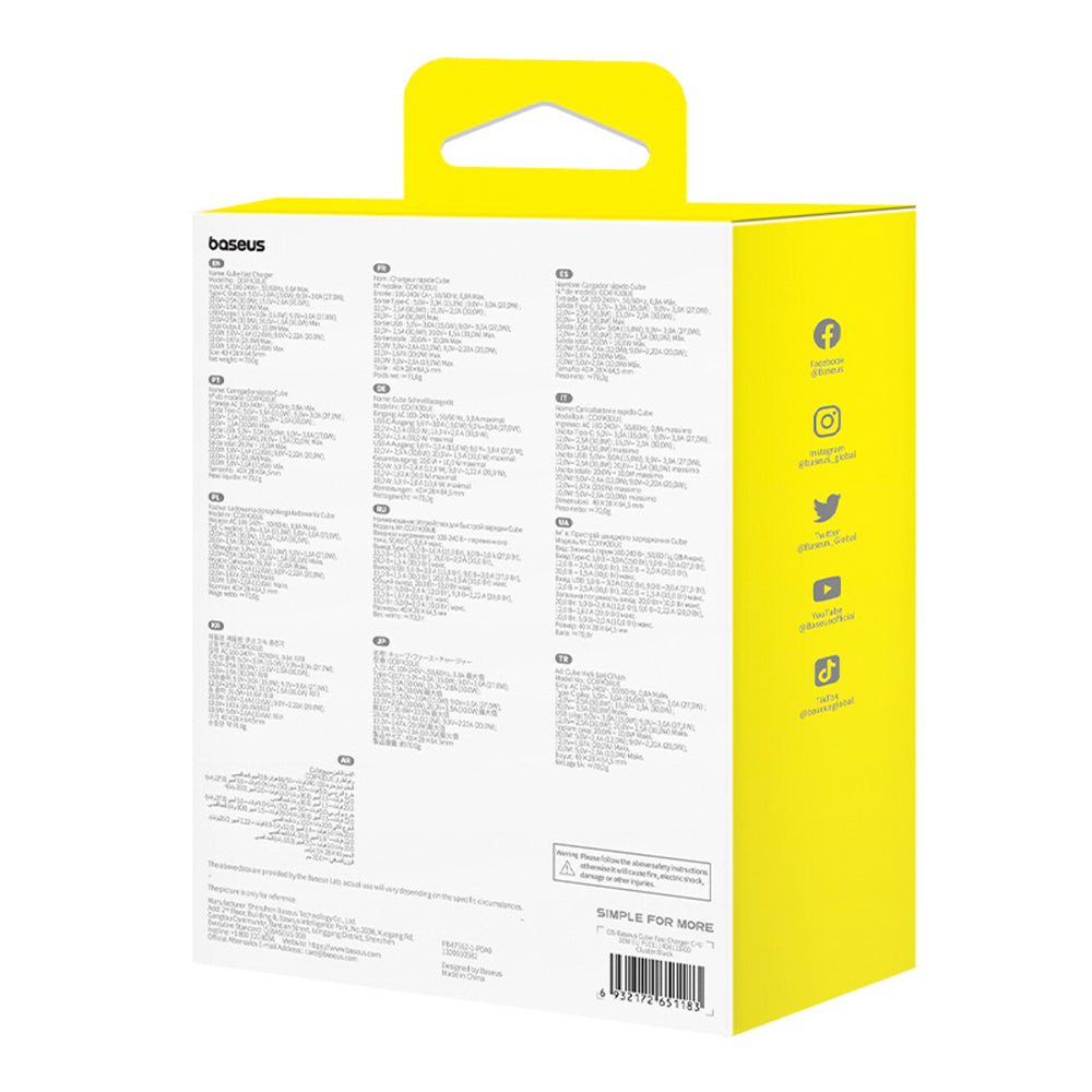 Baseus Cube Pro 30W USB-C USB-A Wall Charger - sort